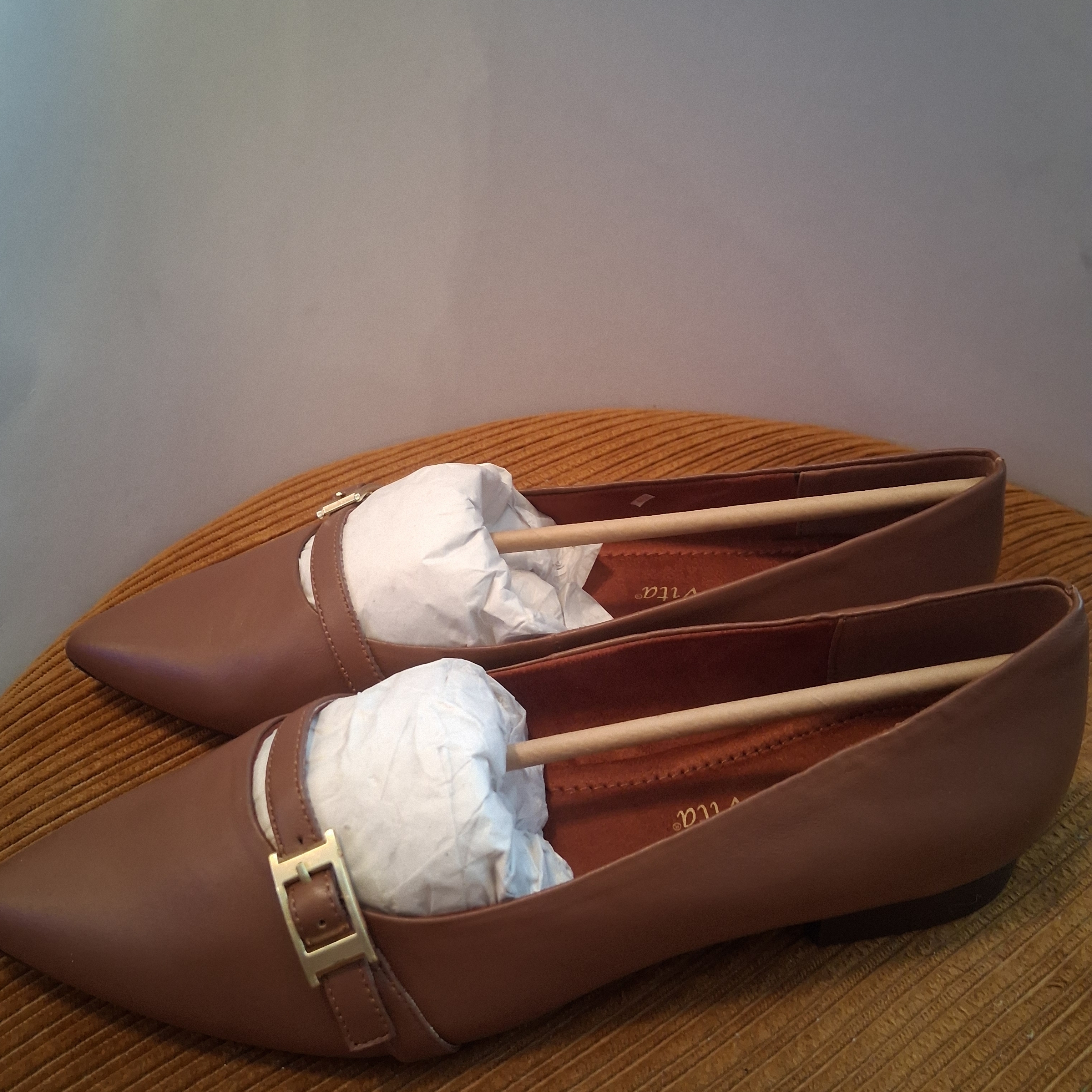 Bella-Vita Brown Leather Loafers With Gold Buckle